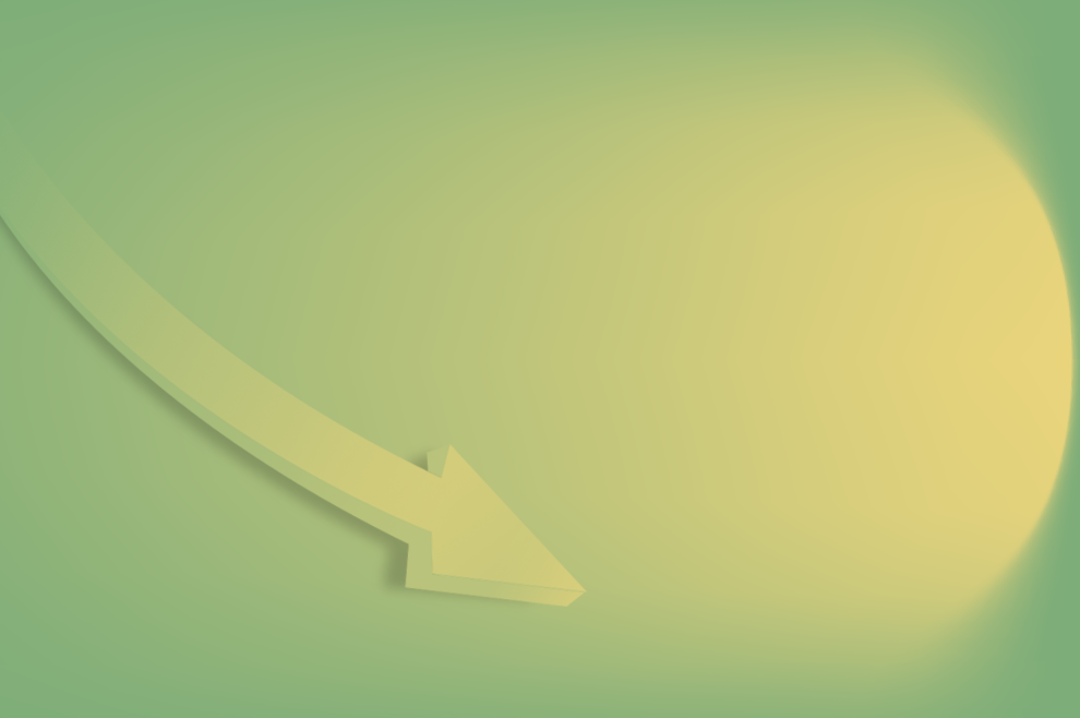 Graphic of decreasing arrow with yellow aura on green background, with SPHERA EVO 2.0 EASYHYBRID BOX more energy from the sun and less consumption.